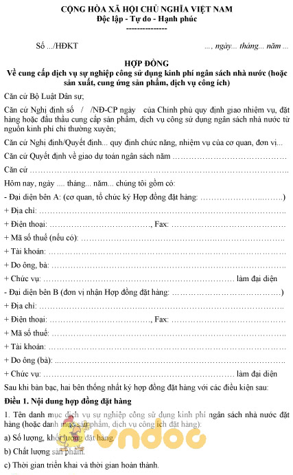 Mẫu hợp đồng cung cấp dịch vụ sự nghiệp công sử dụng kinh phí ngân sách nhà nước
