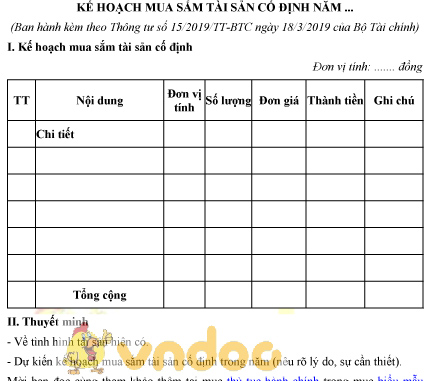 Mẫu kế hoạch mua sắm tài sản cố định
