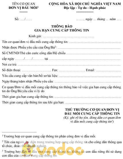 Mẫu thông báo gia hạn cung cấp thông tin