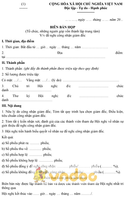 Mẫu biên bản họp đề nghị công nhận giám đốc
