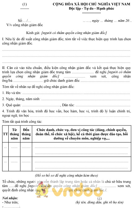 Mẫu đơn đề nghị công nhận giám đốc