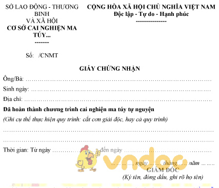 Mẫu giấy chứng nhận đã hoàn thành chương trình cai nghiện ma túy tự nguyện