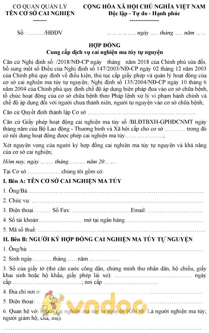Mẫu hợp đồng cung cấp dịch vụ cai nghiện ma túy tự nguyện