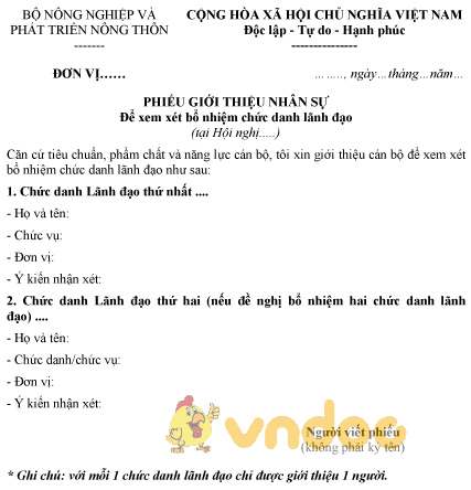 Mẫu phiếu giới thiệu nhân sự