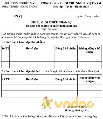 Mẫu phiếu giới thiệu nhân sự để xem xét bổ nhiệm chức danh lãnh đạo