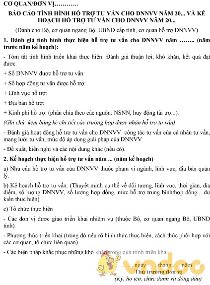 Mẫu báo cáo tình hình và kế hoạch hỗ trợ tư vấn