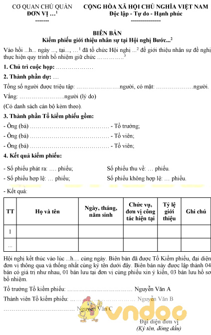 Mẫu biên bản kiểm phiếu giới thiệu nhân sự