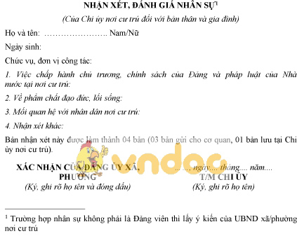 Mẫu nhận xét, đánh giá nhân sự