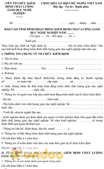 Mẫu báo cáo tình hình hoạt động kiểm định chất lượng giáo dục nghề nghiệp