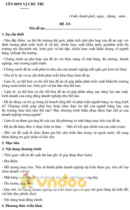 Mẫu đề án chi tiết thực hiện hoạt động xúc tiến thương mại