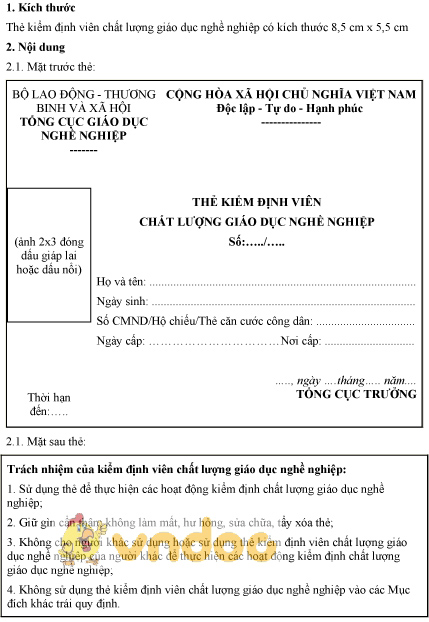 Mẫu thẻ kiểm định viên chất lượng giáo dục nghề nghiệp