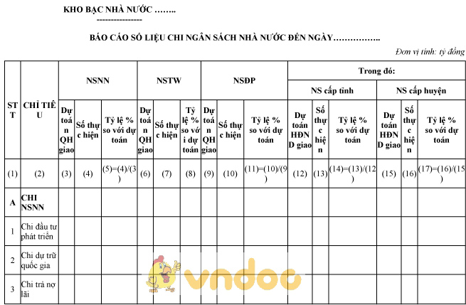 Mẫu báo cáo số liệu chi ngân sách nhà nước