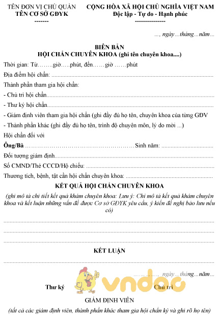 Mẫu biên bản hội chẩn chuyên khoa