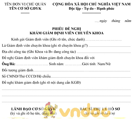 Mẫu phiếu đề nghị khám giám định viên chuyên khoa