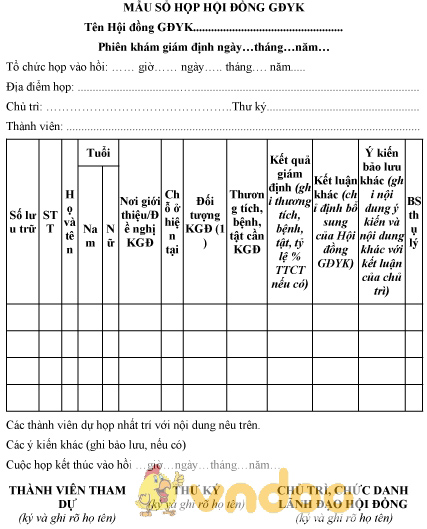 Mẫu sổ họp hội đồng giám định y khoa