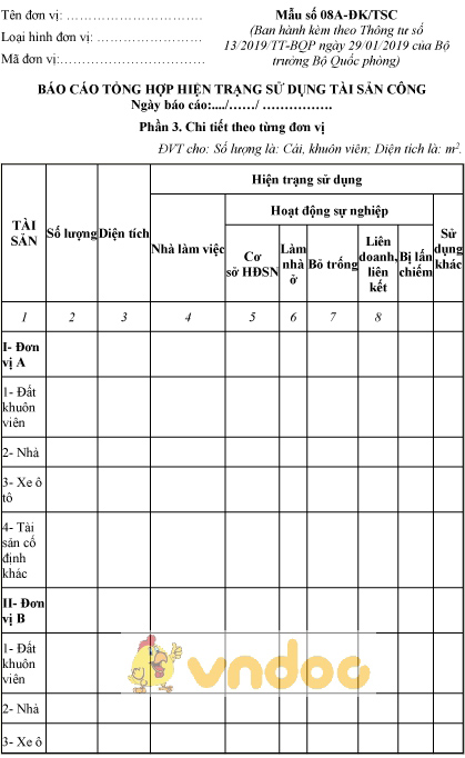 Mẫu số 08a-ĐK/TSC: Báo cáo tổng hợp hiện trạng sử dụng tài sản công phần 3