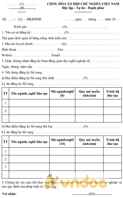 Mẫu văn bản đăng ký bổ sung hoạt động giáo dục nghề nghiệp