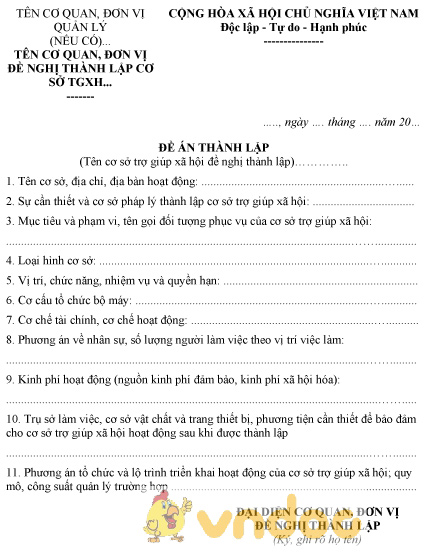 Mẫu đề án thành lập cơ sở trợ giúp xã hội công lập