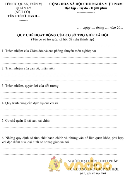 Mẫu quy chế hoạt động của cơ sở trợ giúp xã hội công lập