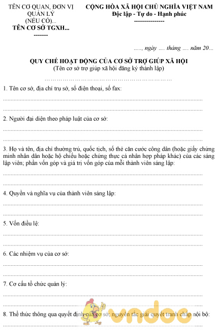 Mẫu quy chế hoạt động của cơ sở trợ giúp xã hội ngoài công lập