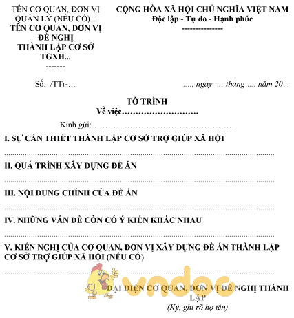 Mẫu tờ trình đề nghị thành lập cơ sở trợ giúp xã hội công lập