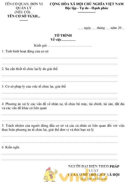 Mẫu tờ trình tổ chức lại, giải thể cơ sở trợ giúp xã hội công lập