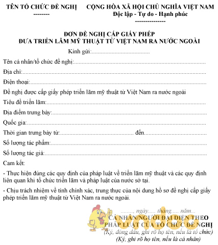 Mẫu đơn đề nghị cấp giấy phép đưa triển lãm mỹ thuật từ Việt Nam ra nước ngoài