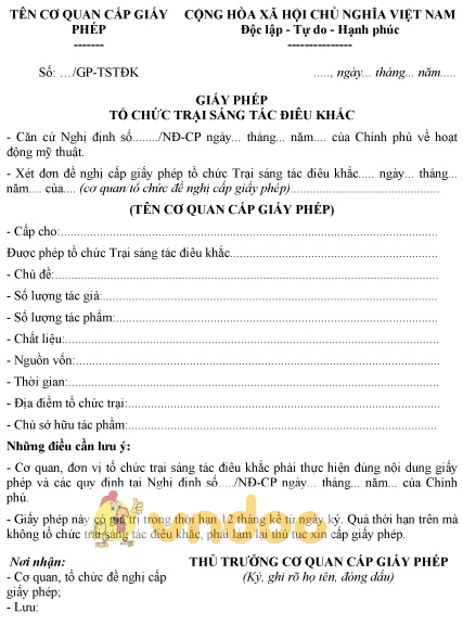 Mẫu giấy phép tổ chức trại sáng tác điêu khắc