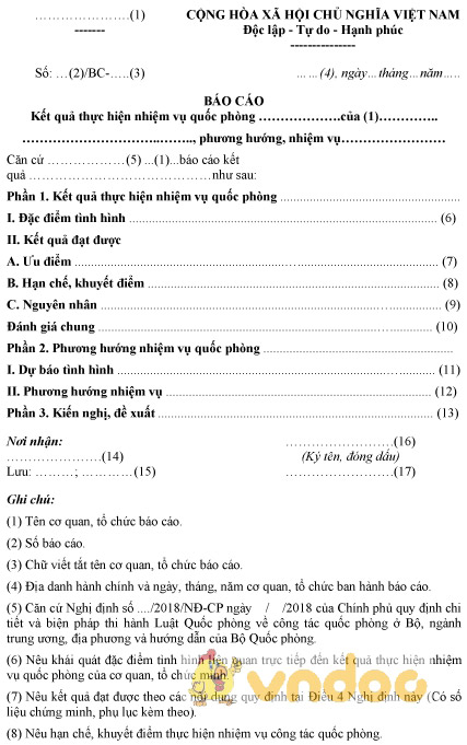 Mẫu báo cáo kết quả thực hiện nhiệm vụ quốc phòng