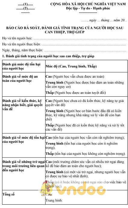 Mẫu báo cáo rà soát, đánh giá tình trạng của người học sau can thiệp, trợ giúp