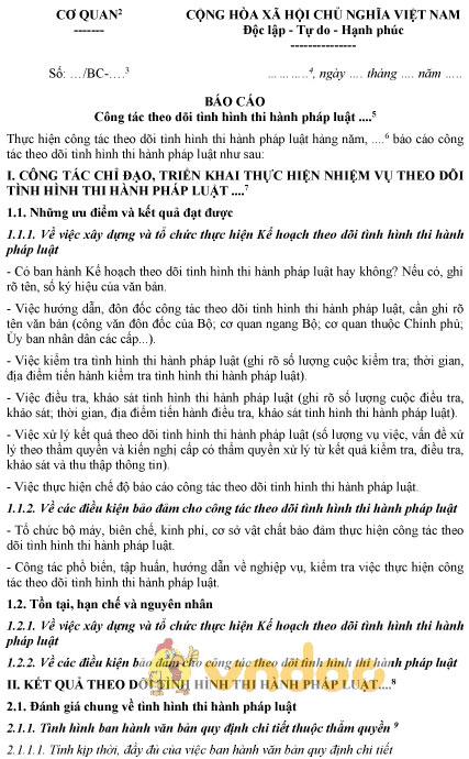 Mẫu đề cương báo cáo - Báo cáo công tác theo dõi tình hình thi hành pháp luật