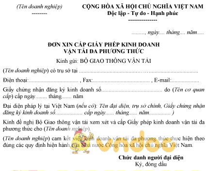 Mẫu đơn xin cấp giấy phép kinh doanh vận tải đa phương thức