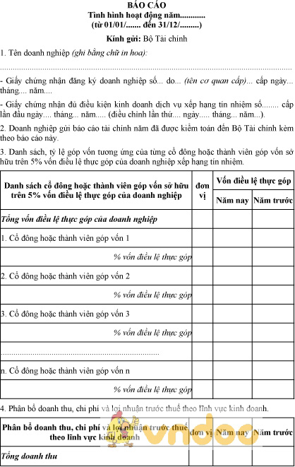 Mẫu báo cáo tình hình hoạt động của doanh nghiệp xếp hạng tín nhiệm