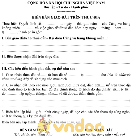 Mẫu biên bản giao đất trên thực địa