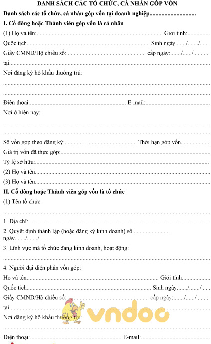 Mẫu danh sách các tổ chức, cá nhân góp vốn