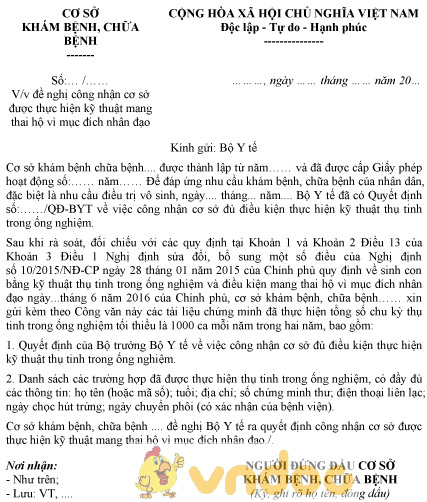 Mẫu đơn đề nghị công nhận cơ sở được thực hiện kỹ thuật mang thai hộ vì mục đích nhân đạo