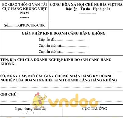 Mẫu giấy phép kinh doanh cảng hàng không