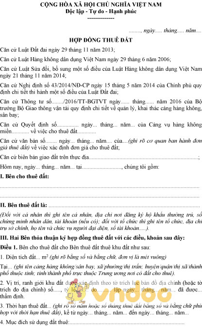 Mẫu hợp đồng thuê đất tại cảng hàng không, sân bay
