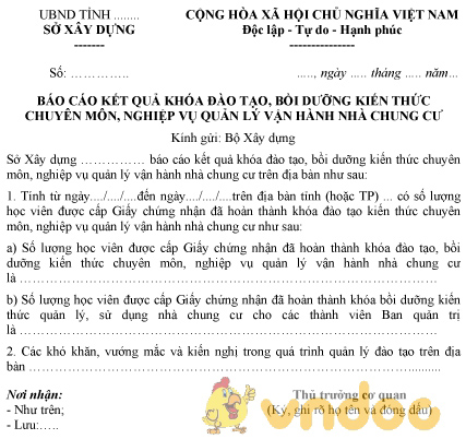 Mẫu báo cáo kết quả khóa đào tạo, bồi dưỡng kiến thức chuyên môn quản lý nhà chung cư