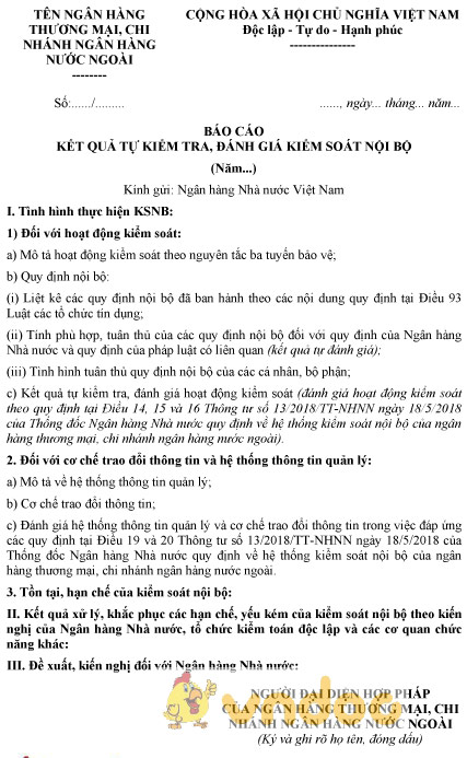Mẫu báo cáo kết quả tự kiểm tra, đánh giá kiểm soát nội bộ