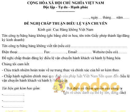 Mẫu đề nghị chấp thuận điều lệ vận chuyển