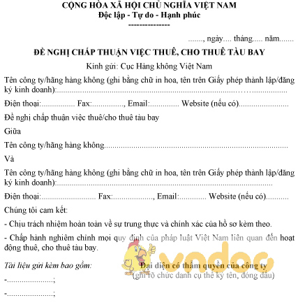 Mẫu đề nghị chấp thuận việc thuê, cho thuê tàu bay