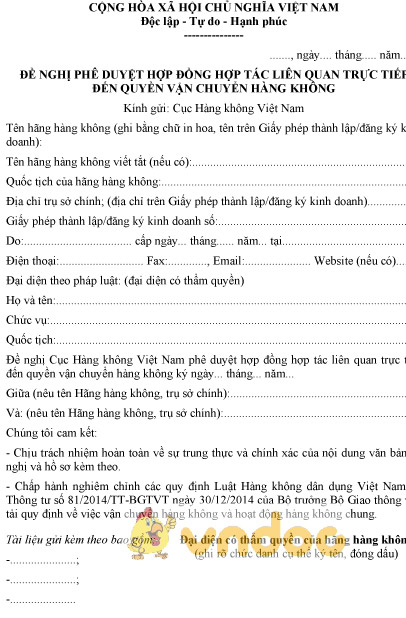 Mẫu đề nghị phê duyệt hợp đồng hợp tác liên quan trực tiếp đến quyền vận chuyển hàng không