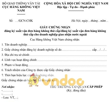 Mẫu giấy chứng nhận đăng ký xuất vận đơn hàng không thứ cấp