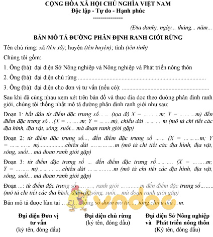 Mẫu bản mô tả đường phân định ranh giới rừng