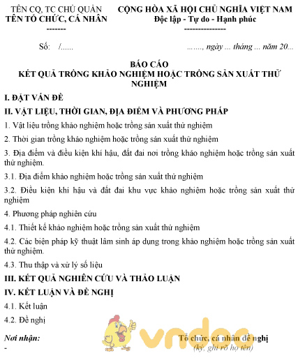 Mẫu báo cáo kết quả khảo nghiệm, trồng sản xuất thử nghiệm giống cây trồng lâm nghiệp