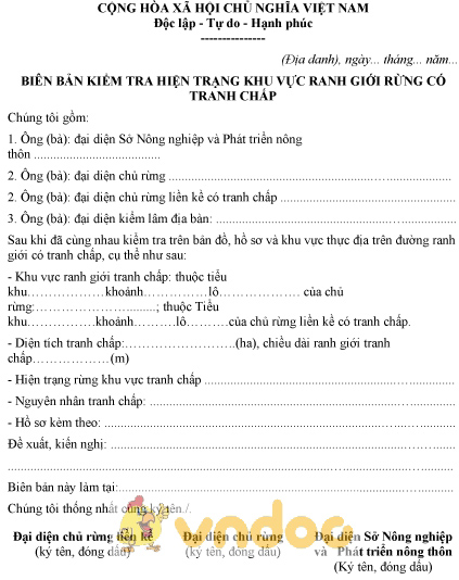 Mẫu biên bản kiểm tra hiện trạng khu vực ranh giới rừng có tranh chấp