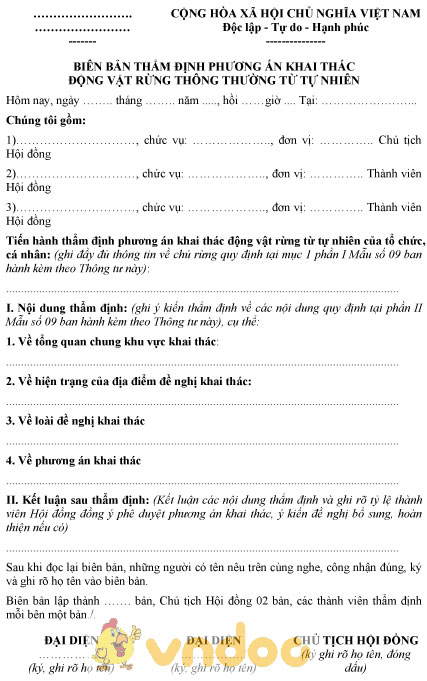 Mẫu biên bản thẩm định khai thác động vật rừng thông thường từ tự nhiên