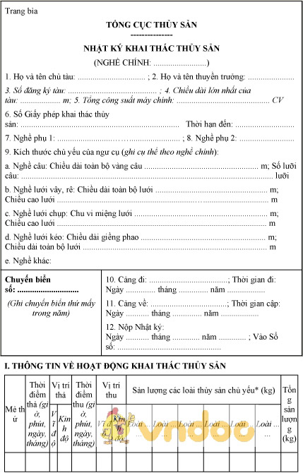 Mẫu nhật ký khai thác thủy sản