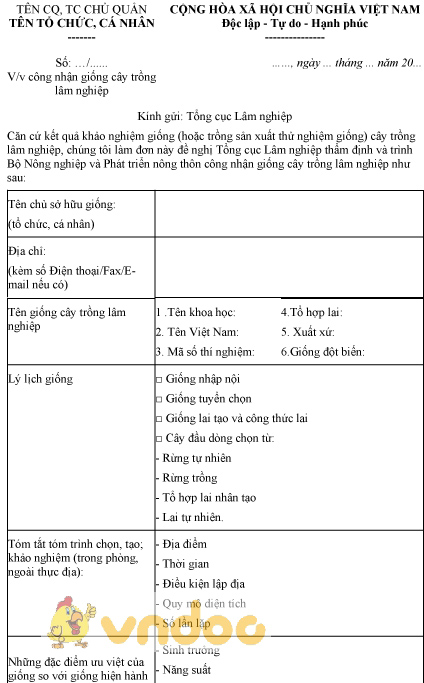 Mẫu văn bản đề nghị công nhận giống cây trồng lâm nghiệp